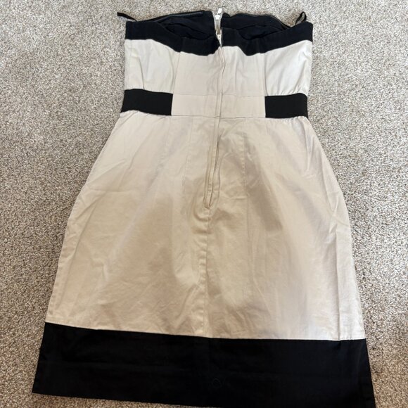 Kensie Strapless Mini Dress Y2K 90s tan black Zipper Front Pockets Size 6 - Picture 7 of 14